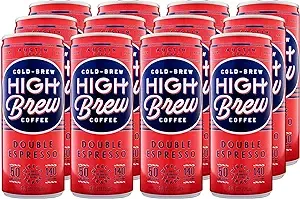 High Brew Coffee Cold Brew Coffee RTD, Double Espresso 12 (8 fl oz) Cans