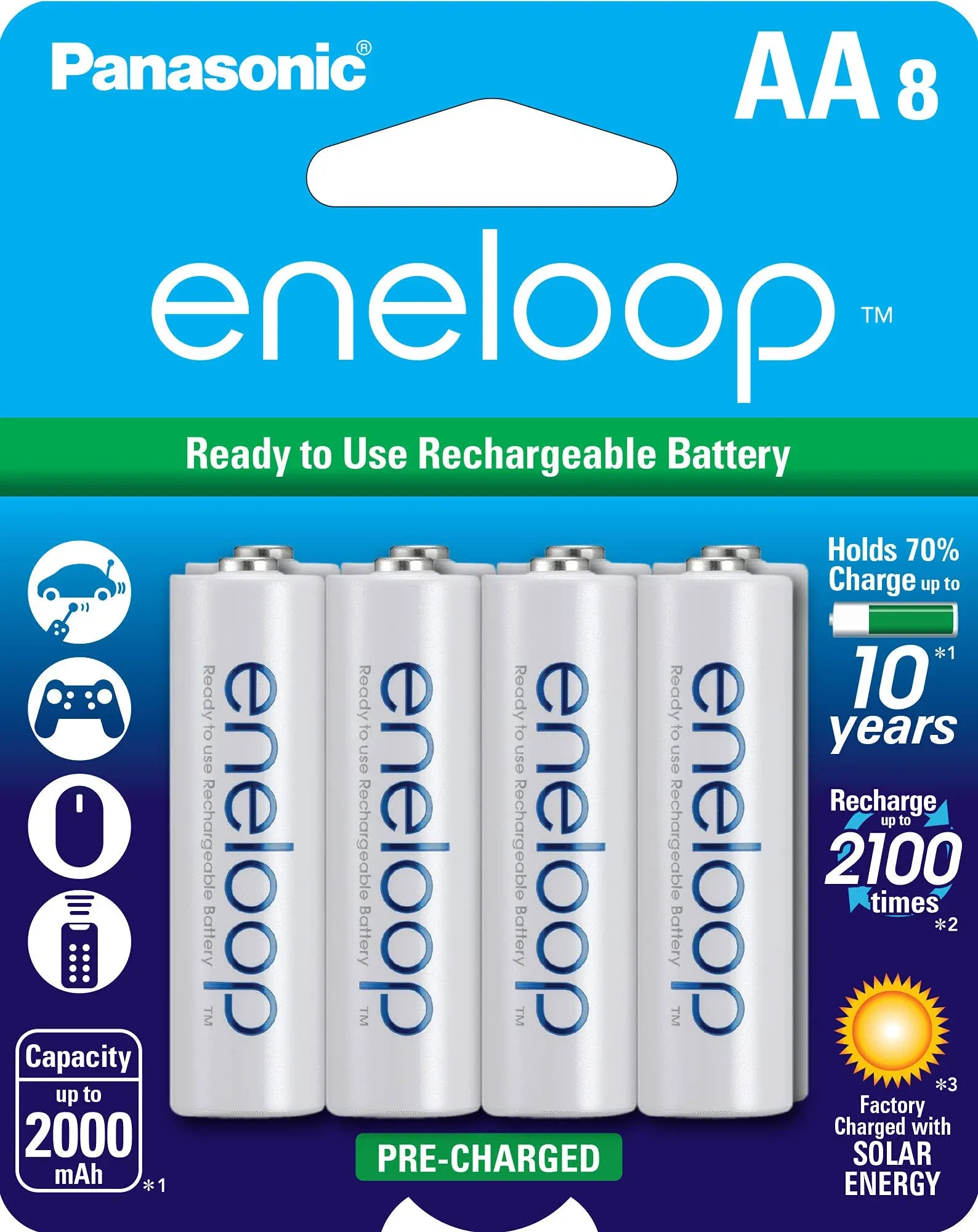 Panasonic eneloop BK-3MCCA8BA Pre-Charged Nickel Metal Hydride AA Rechargeable