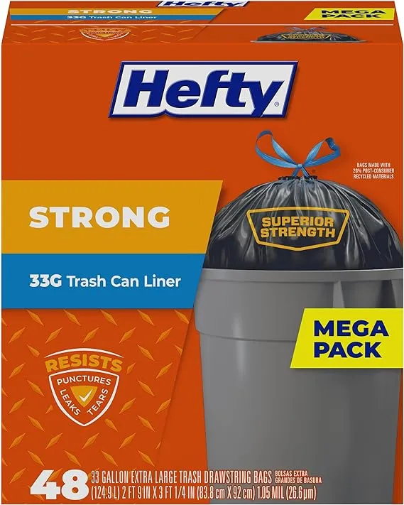 Hefty Strong Large Trash Bags - 33 Gallon, 48 Count