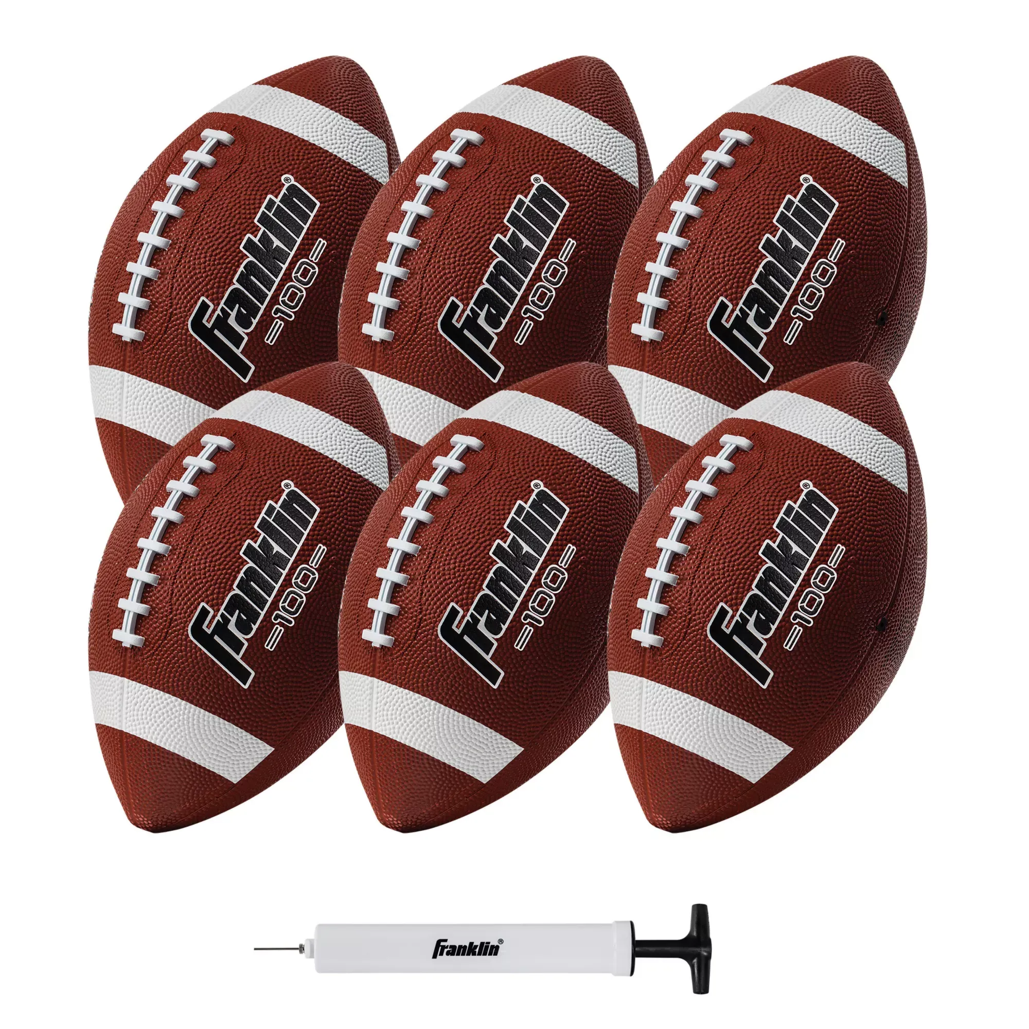 Franklin Sports Junior Size Rubber Football - 6 Pack Deflated with Pump, Red