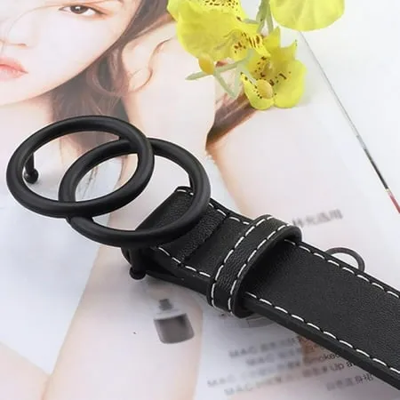 Women Reversible Leather Belt for Jeans Pants Fashion Ladies Belt with Gold Buckle