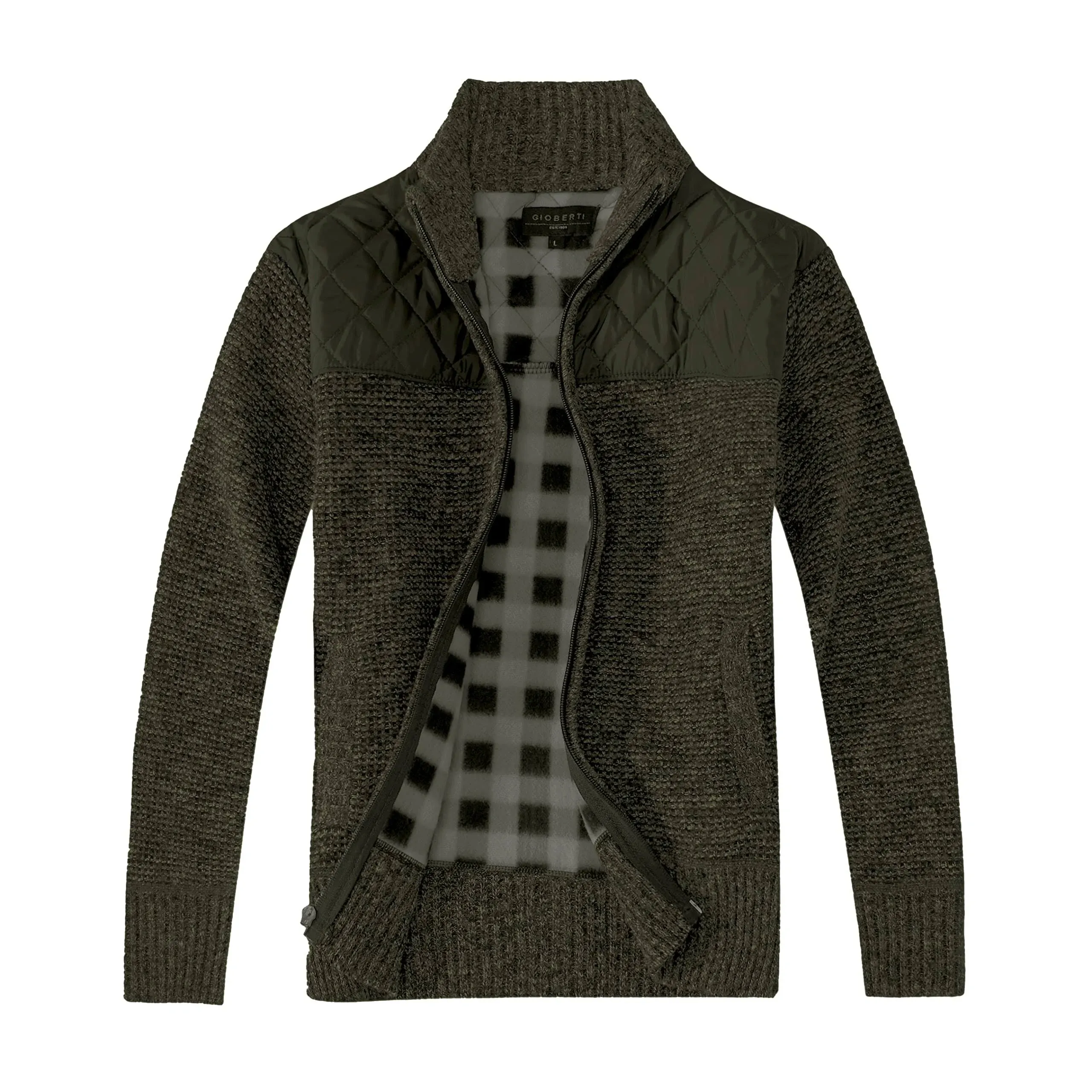 Gioberti Men's Knitted Regular Fit Full Zip Cardigan Sweater with Soft Brushed Flannel Lining