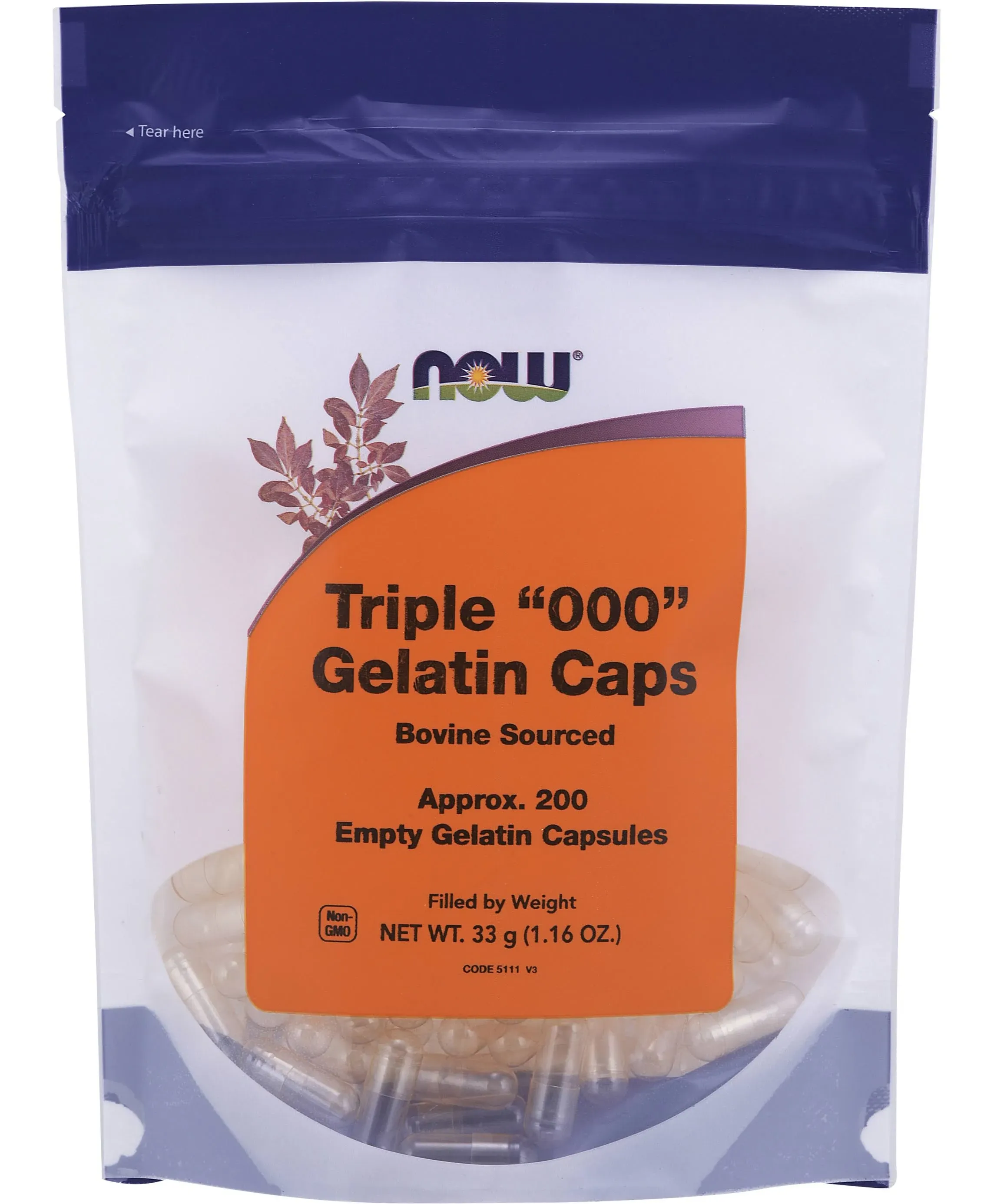 Now Foods Empty Capsules Gelatin Triple 000" 200 Caps