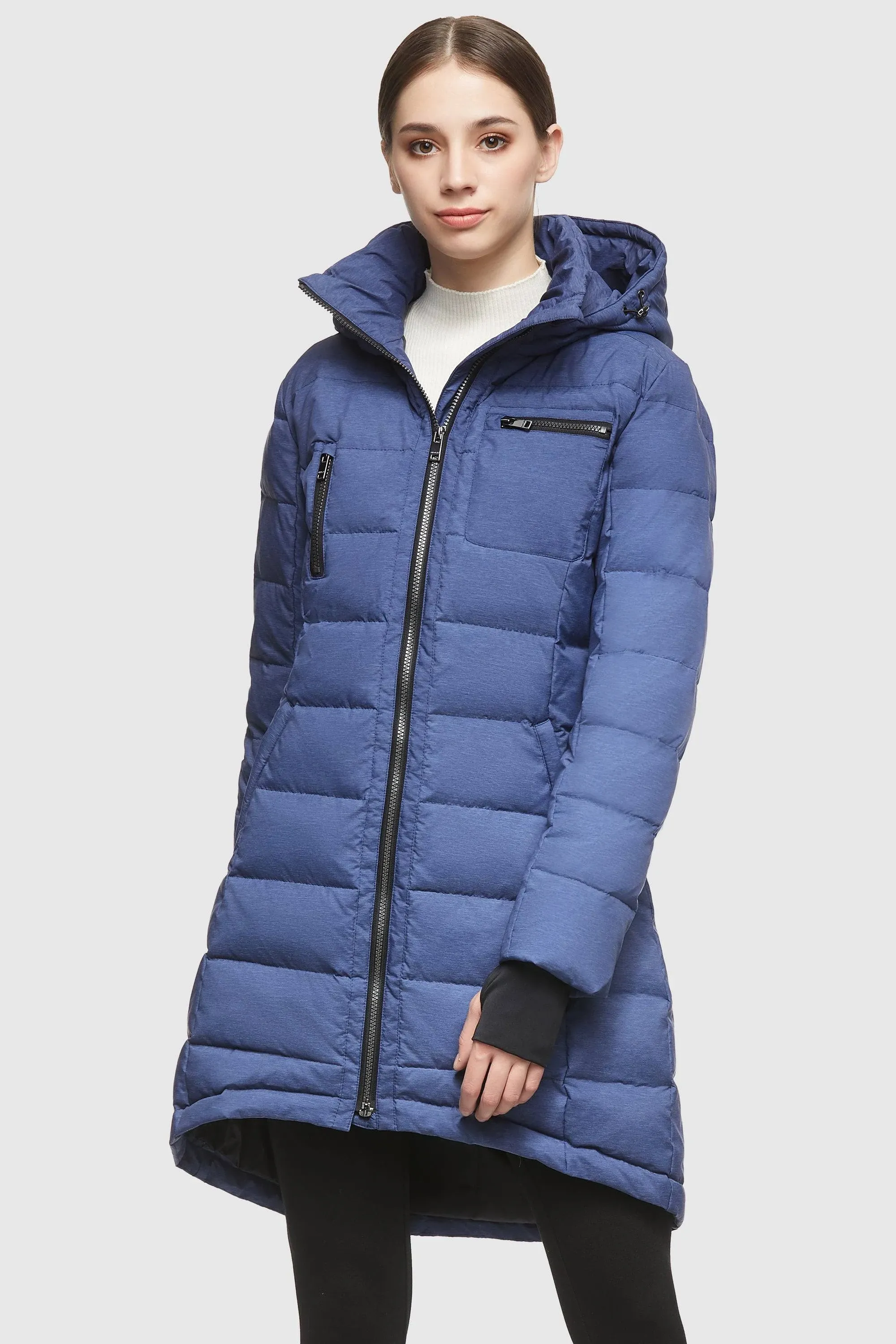 Orolay Women's Winter Down Jacket Long Quilted Puffer Coat Warm Hooded Slim Fit Outerwear