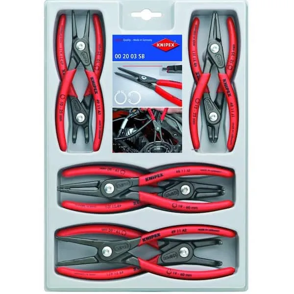 KNIPEX Tools 00 20 04 SB, Precision Circlip Snap-Ring Red Pliers 8-Piece Set