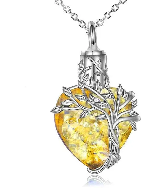 Heart Tree of Life Urn Necklace for Ashes Sterling Silver Cremation Jewelry with ...