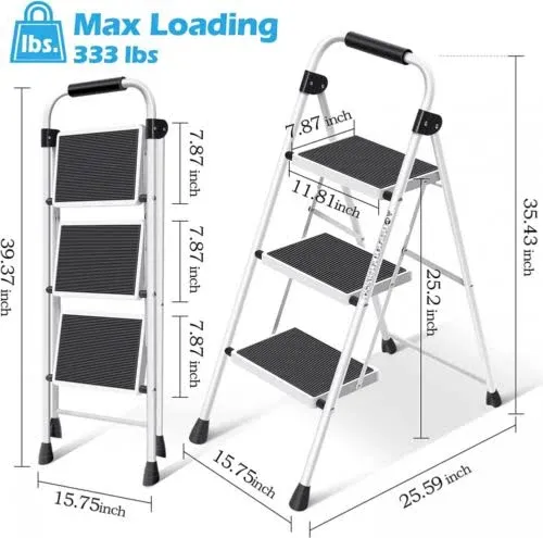 KINGRACK Folding Step Ladder 4 Steps Stool,Heavy-Duty Sturdy Safety Steel Tall Step Stool Ladders with Handrails & Wide Pedals for Adults Home