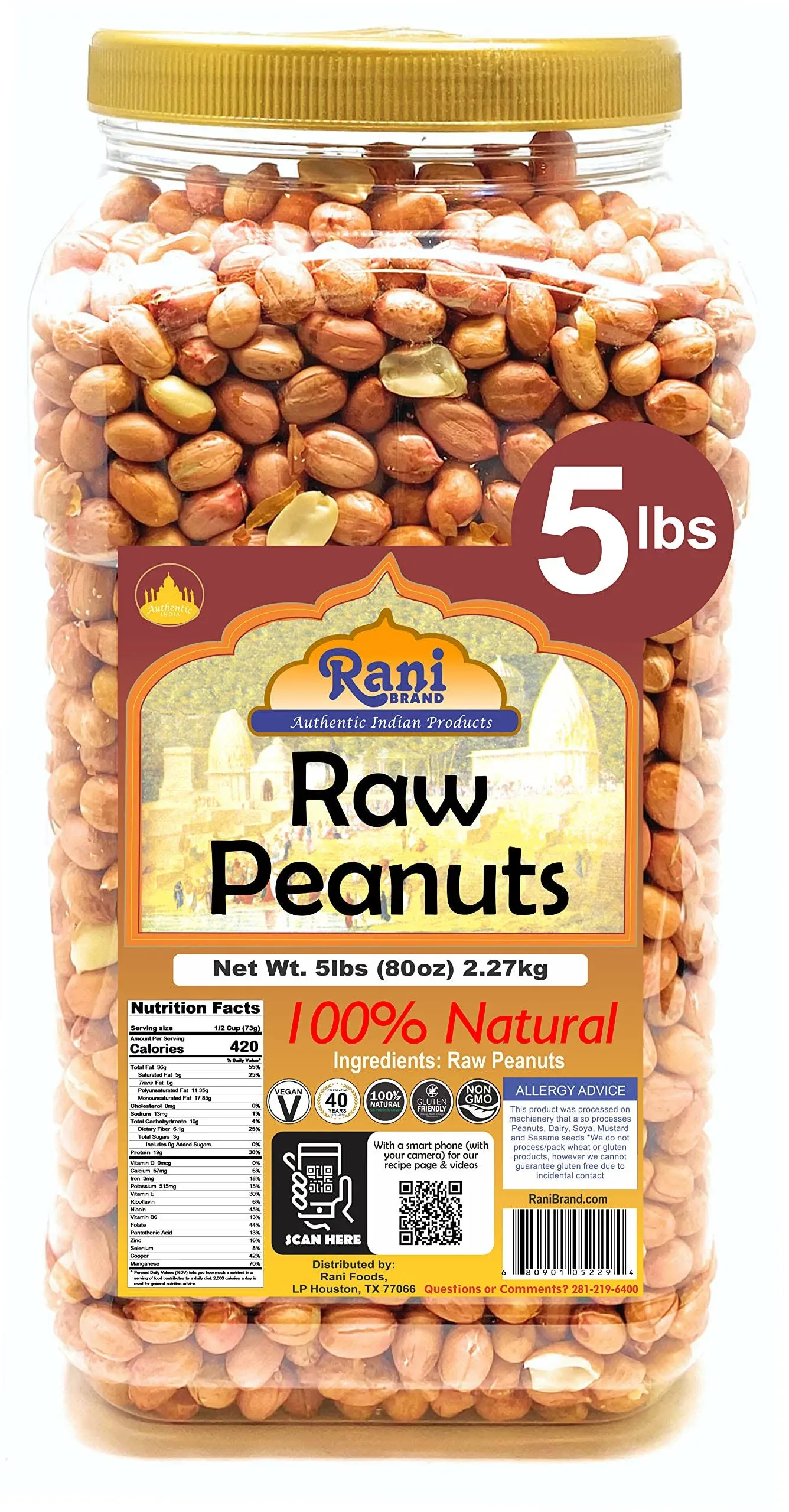 Rani Peanuts Raw Whole With Skin Bulk ~ All Natural