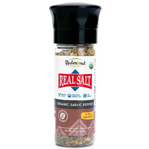 Redmond Real Sea Salt - Natural Unrefined Organic Gluten Free, Garlic Pepper Grinder