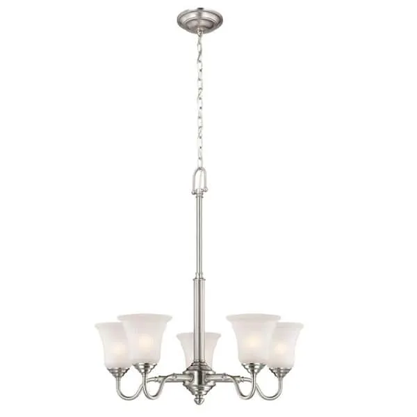 Hampton Bay 5-Light Brushed Nickel Chandelier with Frosted Glass Shades