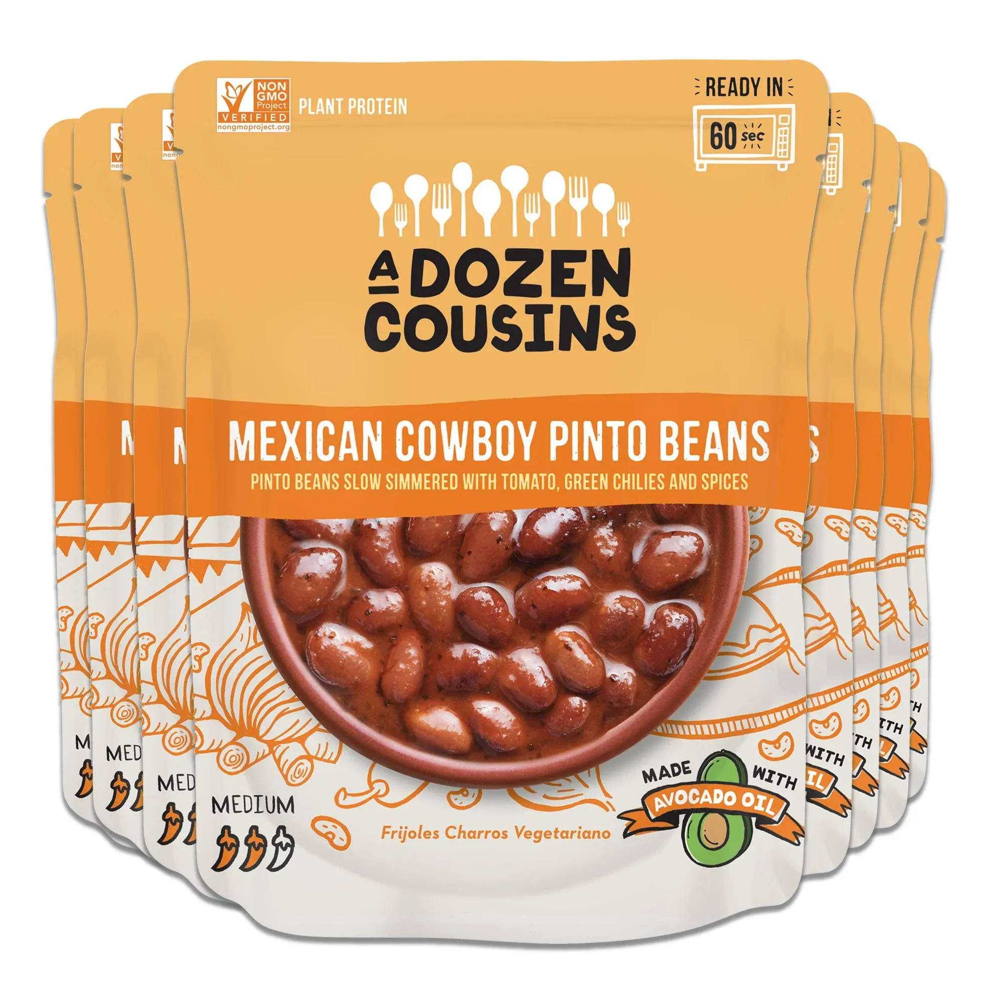 A Dozen Cousins Seasoned Pinto Beans Vegan and Non-GMO Meals Ready to Eat Made ...