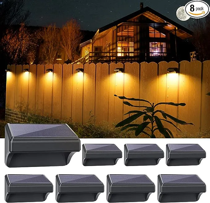 Aulanto Solar Fence Lights with Warm White and RGB Lock Mode, 8Pack Color Glow Light for Fence IP65Waterproof Solar Outdoor Lights for Fence Outside