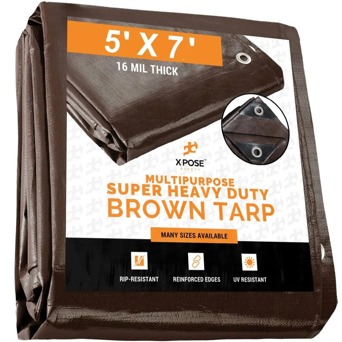 16 Mil 5 ft. W x 7 ft. L Brown Super Heavy Duty Tarp