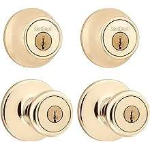 Kwikset Bright Brass Tylo Knob Entry Lockset & Deadbolt