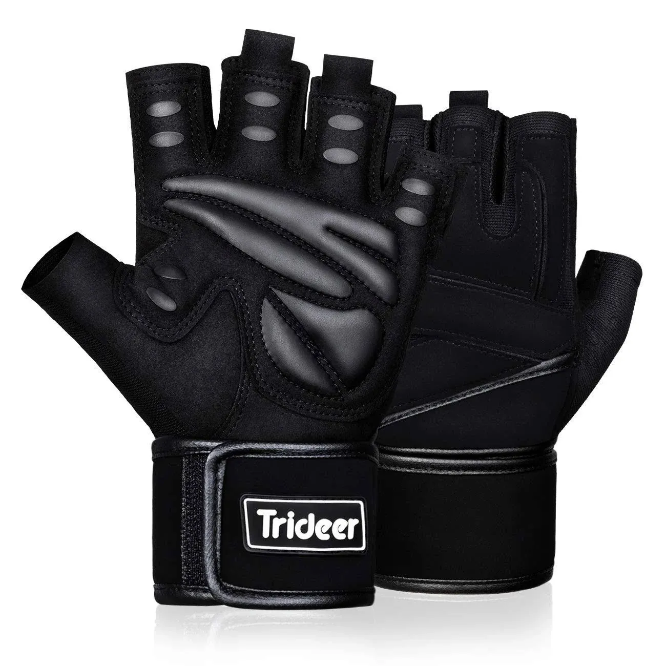 Trideer Padded Workout Gloves for Men - Gym Weight Lifting Gloves with Wrist Wrap Support Full Palm Protection Extra Grips for Weightlifting Exercis