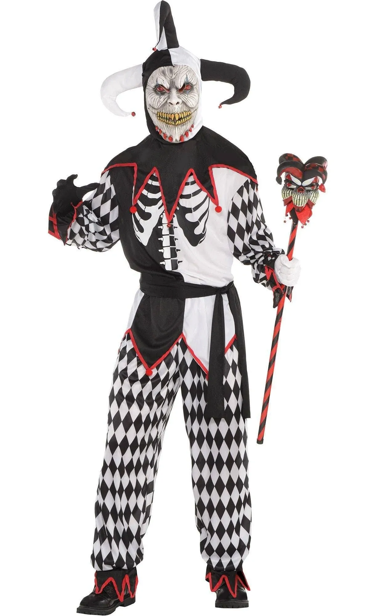 Amscan Black & White Sinister Jester Costume Set - 1 Set - Haunting Party Wear Perfect for Halloween and Themed Party Fun