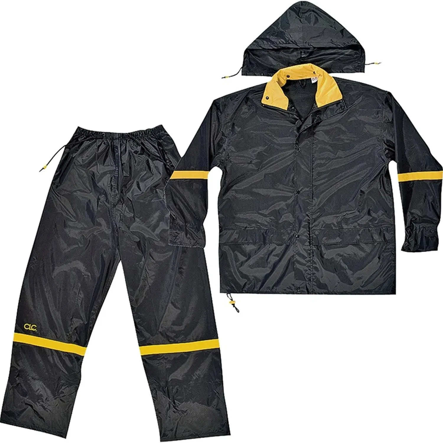 CLC Custom Leathercraft Rain Wear R103L Black Nylon 3-Piece Rain Suit, Large