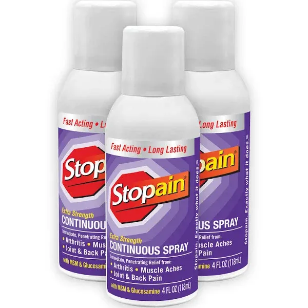 Stopain Pain Relief Spray, 4oz (3 Pack) USA Made, Max Strength Fast Acting with ...