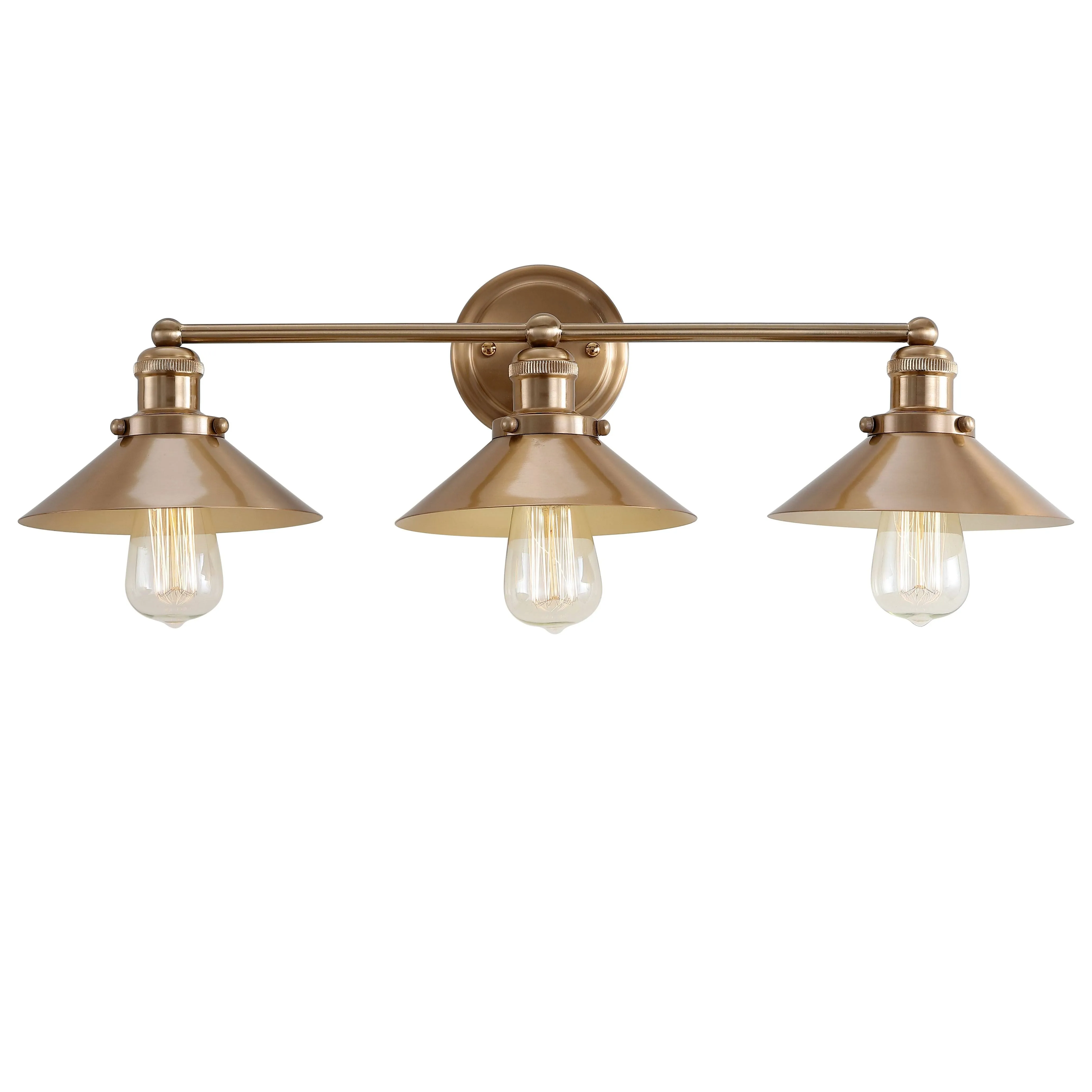 JONATHAN Y JYL7431A August 26.5" 3-Light Metal Shade Farmhouse Sconce Contemporary Transitional 2200K Edison 25W Bulbs Included for Bedroom Living Room Bathroom, Vanity Lighting, Brass Gold