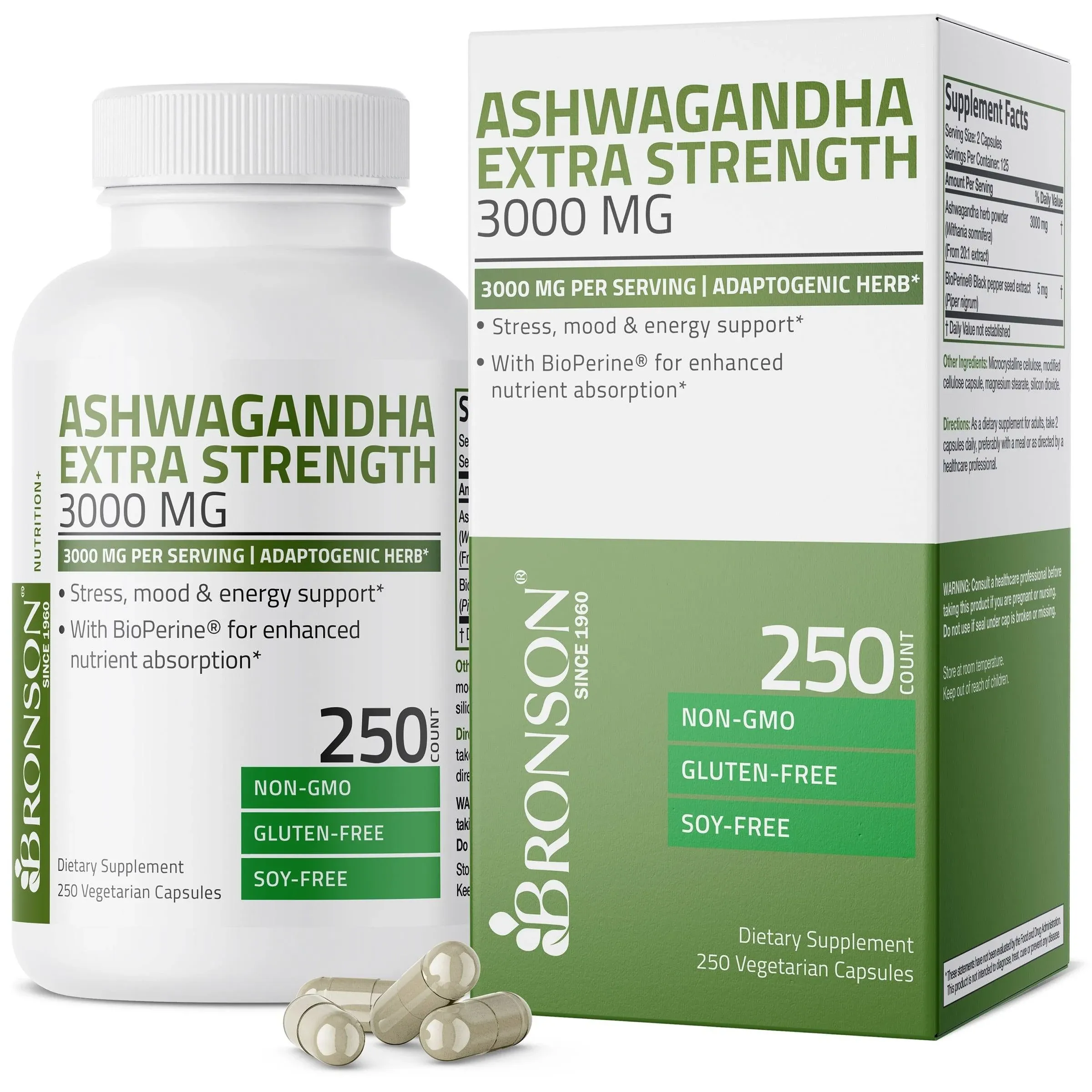 Bronson Ashwagandha Extra Strength - 3000 mg - 120 Vegetarian Capsules