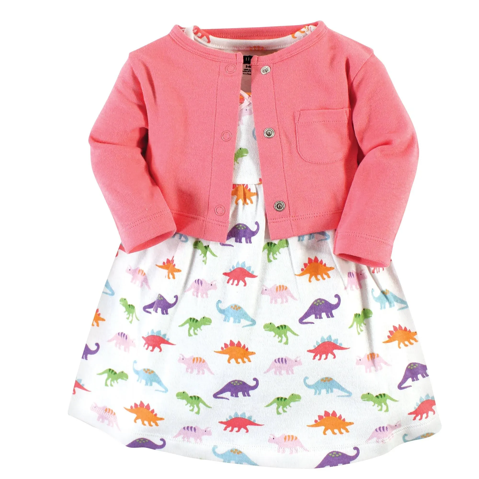 Hudson Baby Girls' Dinosaur Cotton Dress and Cardigan Set