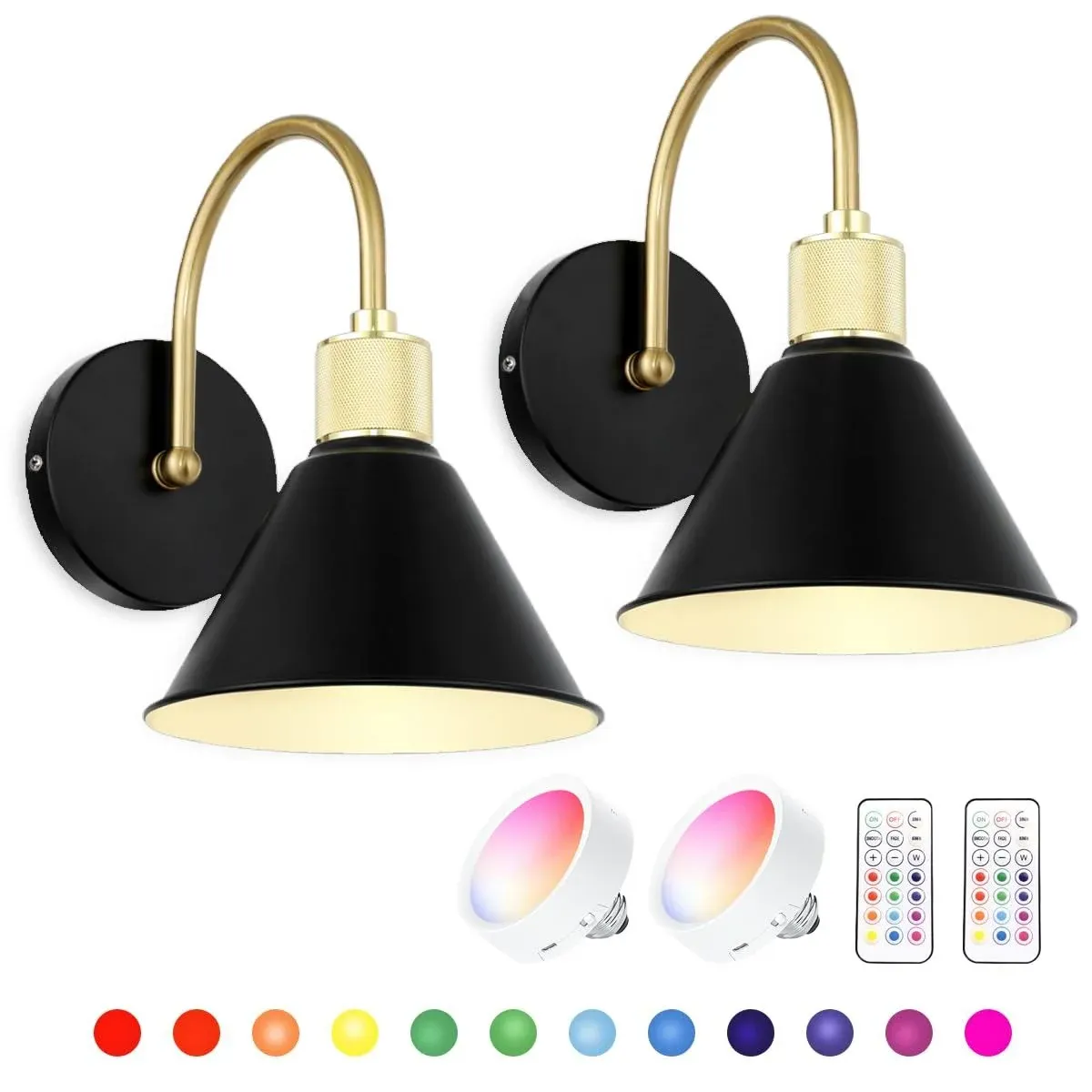 Battery Operated Wall Sconce Set Of 2remote Control Wall Light 13 Rgb Colors Usb