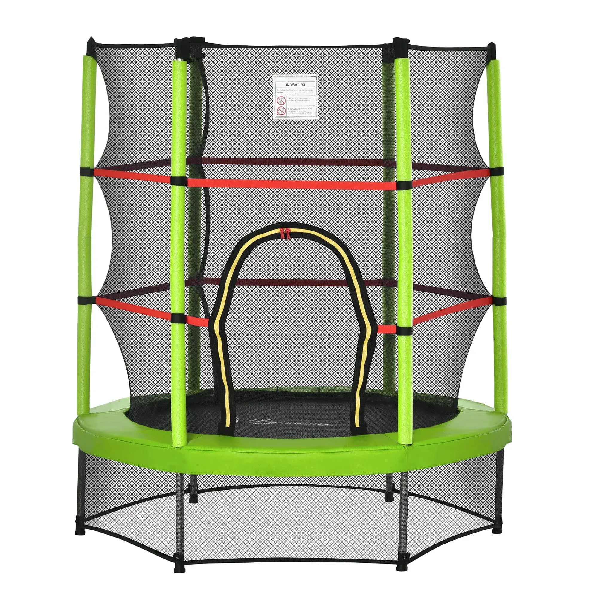 55&#034; Steel Frame Kids Trampoline, Indoor Exercise Bouncer w/ Net Enclosure, Green