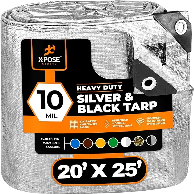 Xpose Safety Heavy Duty Silver/Black Tarps 20' x 25'