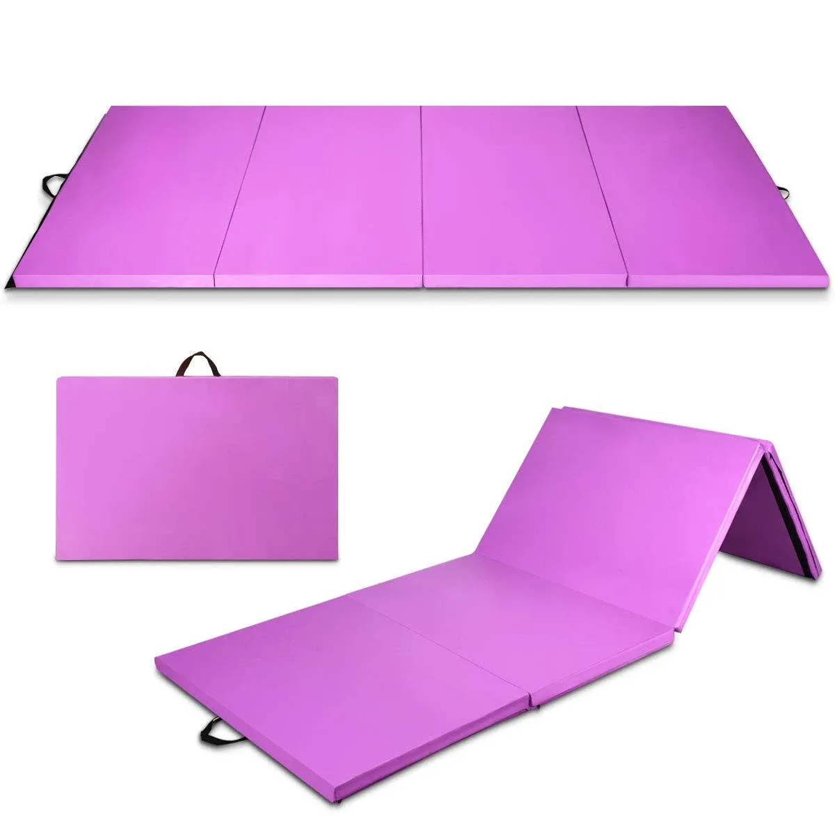 Giantex 4'x10'x 2" Gymnastics Mat, 4-Panel Folding Aerobics Exercise Mat w/Hook & Loop Fastener, Carrying Handle, Portable Tumbling Mat for Stretching Yoga Cheerleading Martial Arts