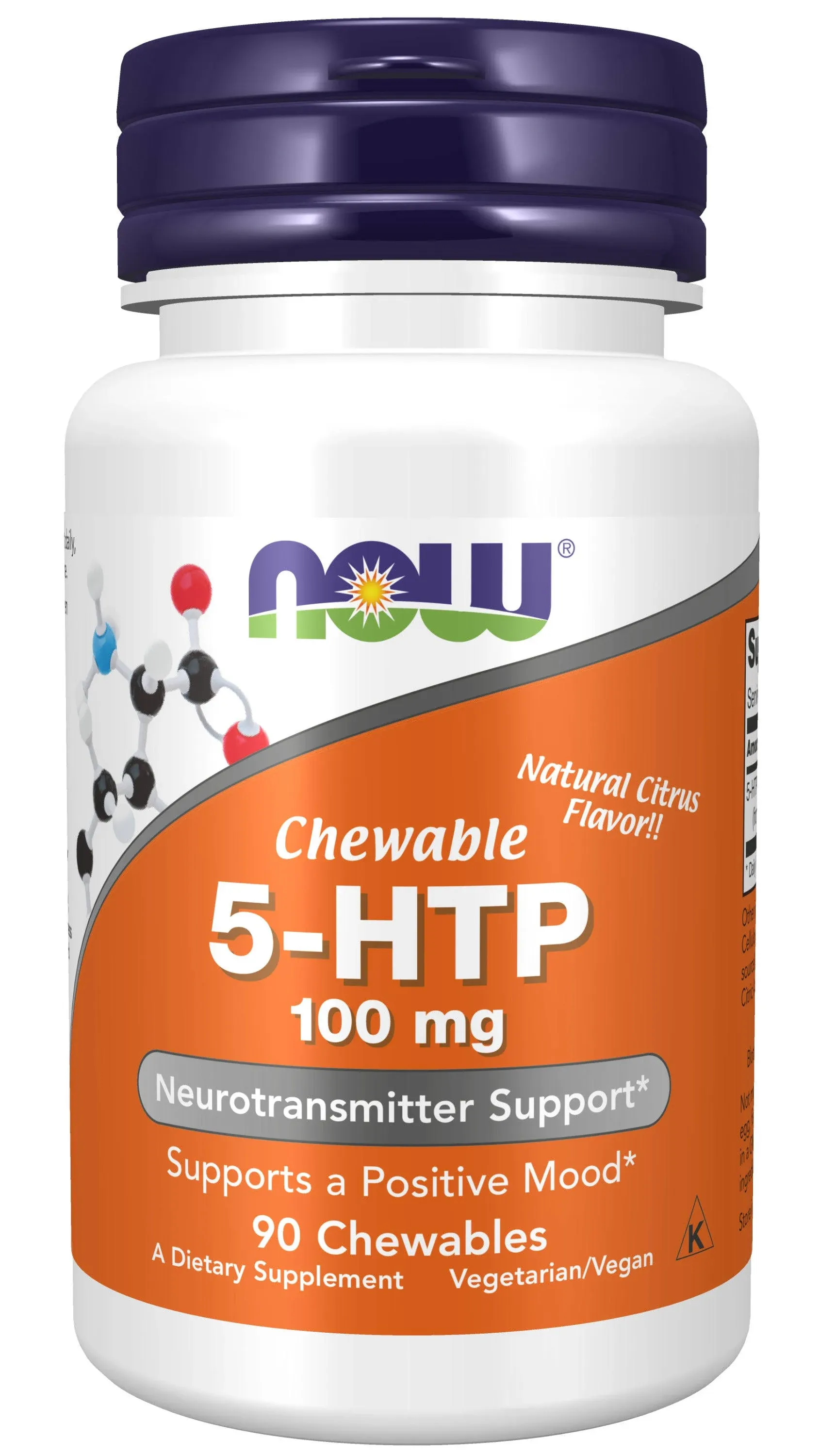 NOW Foods, 5-HTP, Natural Citrus Flavor, 100 mg, 90 Chewables