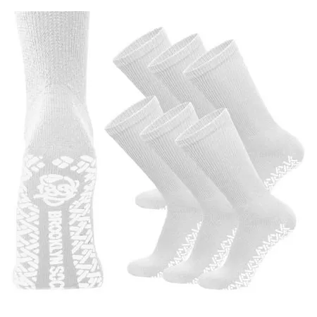 6 Pairs of Non-Skid Diabetic Cotton Crew Socks with Non Binding Top (White Sock Size 10-13 Fits US Men s Shoe Size 9-10.5)