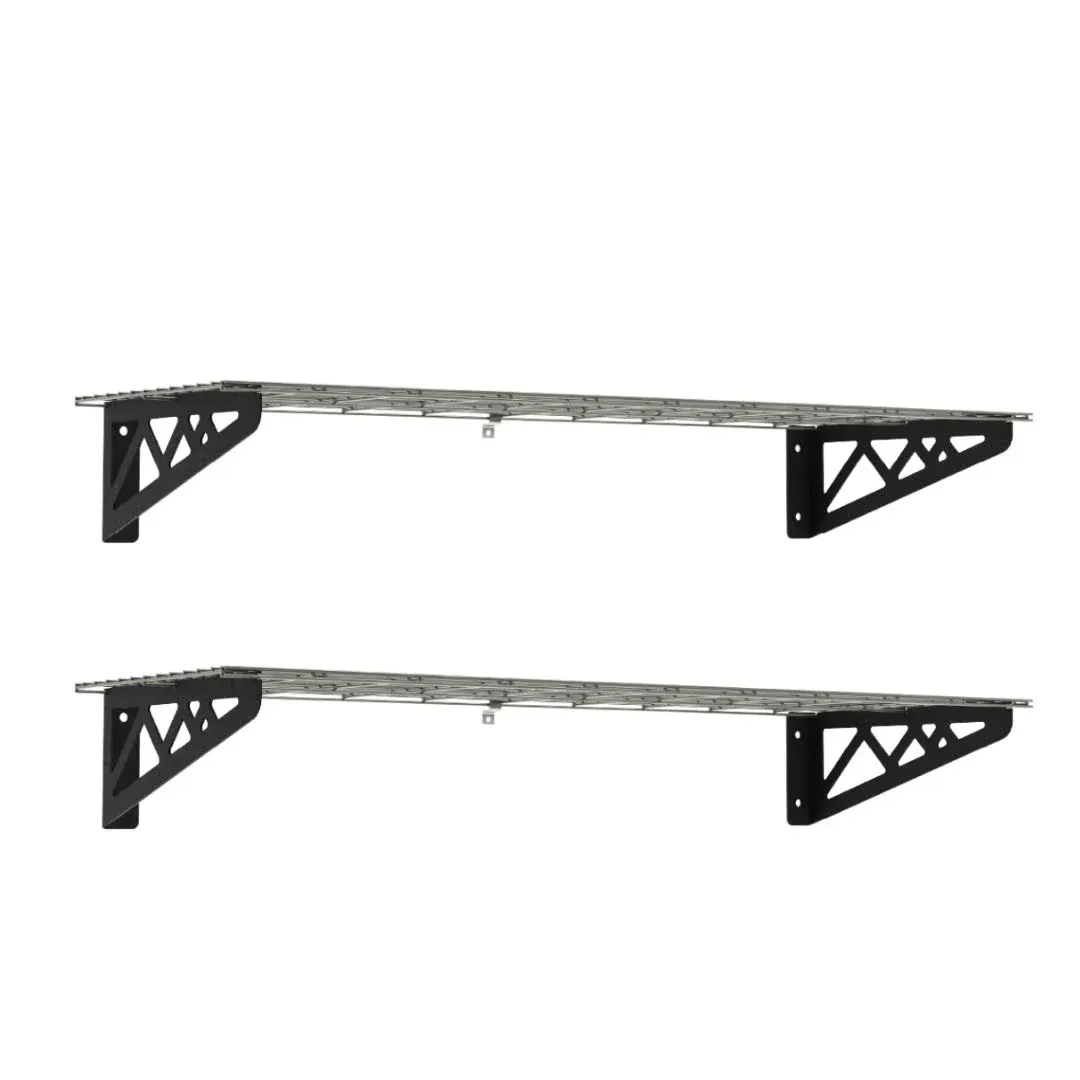 MonsterRax | Garage Wall Shelf Two-Pack White or Hammertone | Three Size Options | Includes Bike Hooks | 300lb Weight Capacity (Hammertone, 12"x36")