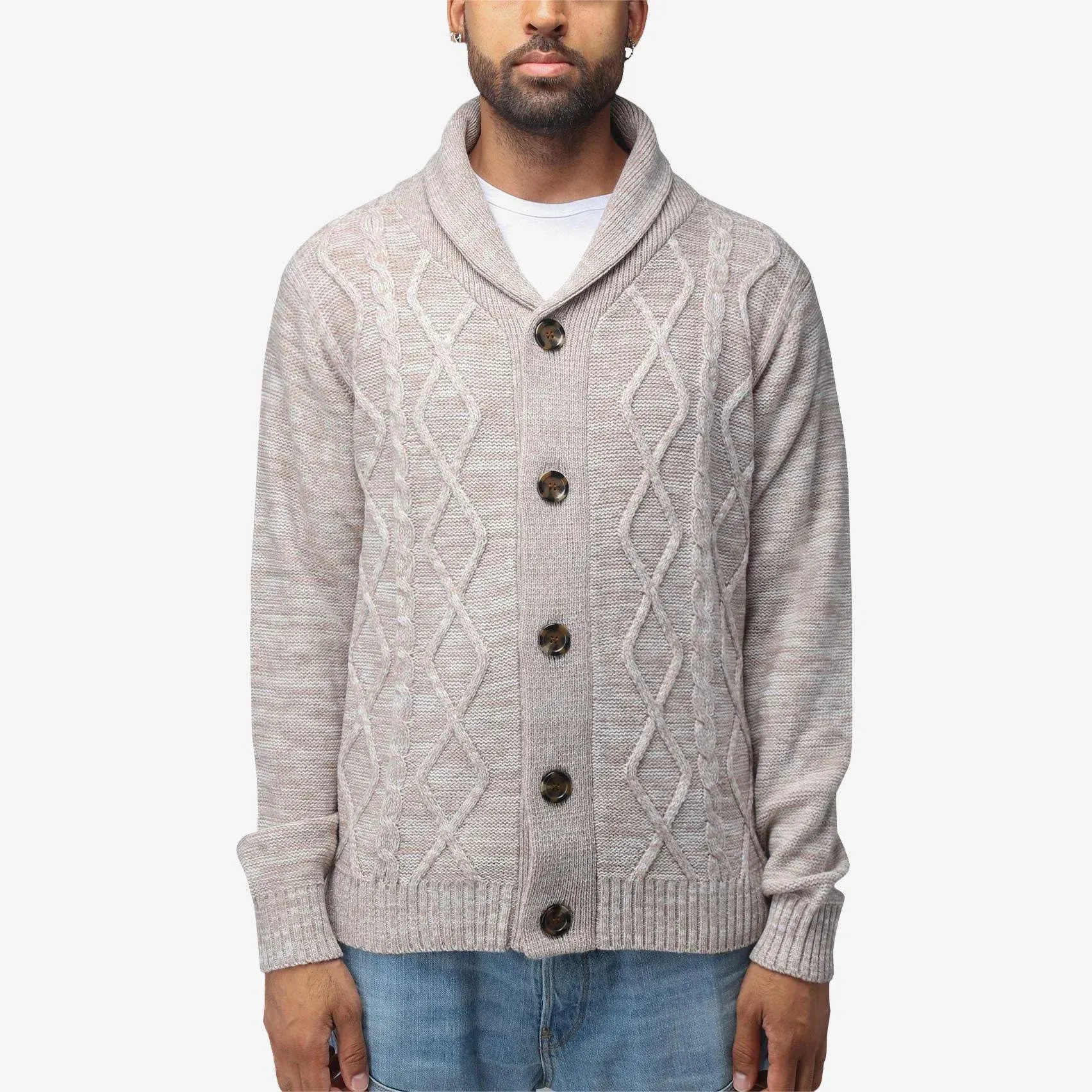 X-Ray Men's Cable Knit Shawl Collar Cardigan