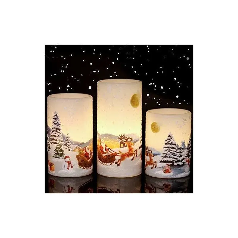 Eldnacele Christmas Flameless Candles with Timer, LED Flickering Battery Pillar Candles with 6H Timer and