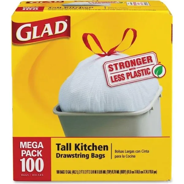 Glad ForceFlex Tall Kitchen Drawstring Trash Bags, 13 Gallon, 45 Count (Package May Vary)