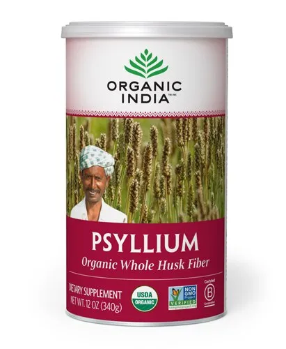 ORGANIC INDIA Psyllium Herbal Powder - Whole Husk Fiber, Healthy Elimination, Keto Friendly, Vegan, Gluten-Free, USDA Certified Organic, Non-GMO, Soluble & Insoluble Fiber Source - 12 oz Canister