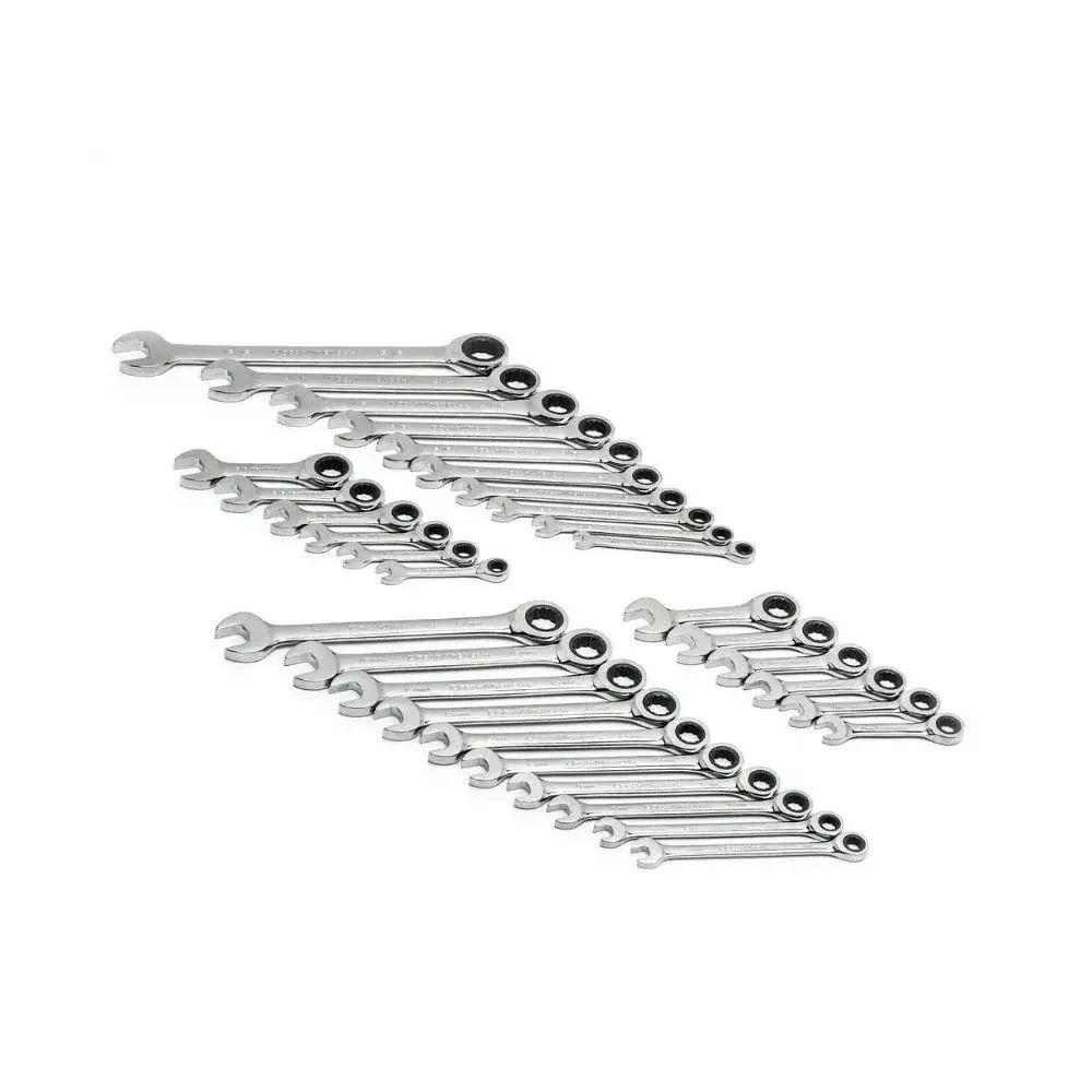 Ratcheting Combination Wrench Set: 32 Pc, 1/2" 1/4" 11/16" 13/16" 3/4" 3/8" 5/16" 5/8" 7/16" & 9/16"