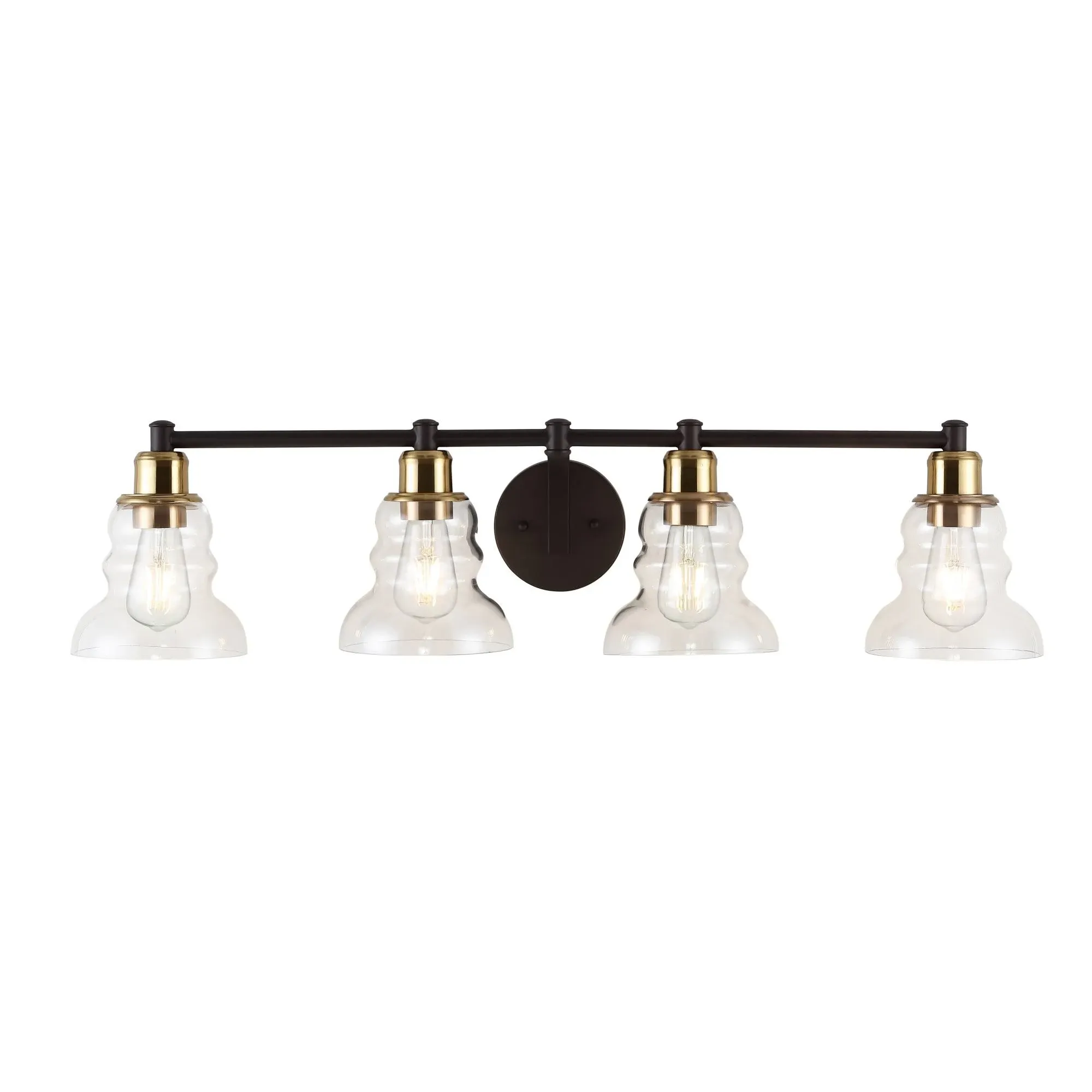 Jonathan Y Manhattan Vintage 4-Light Metal/Glass Industrial Rustic LED Vanity in Chrome