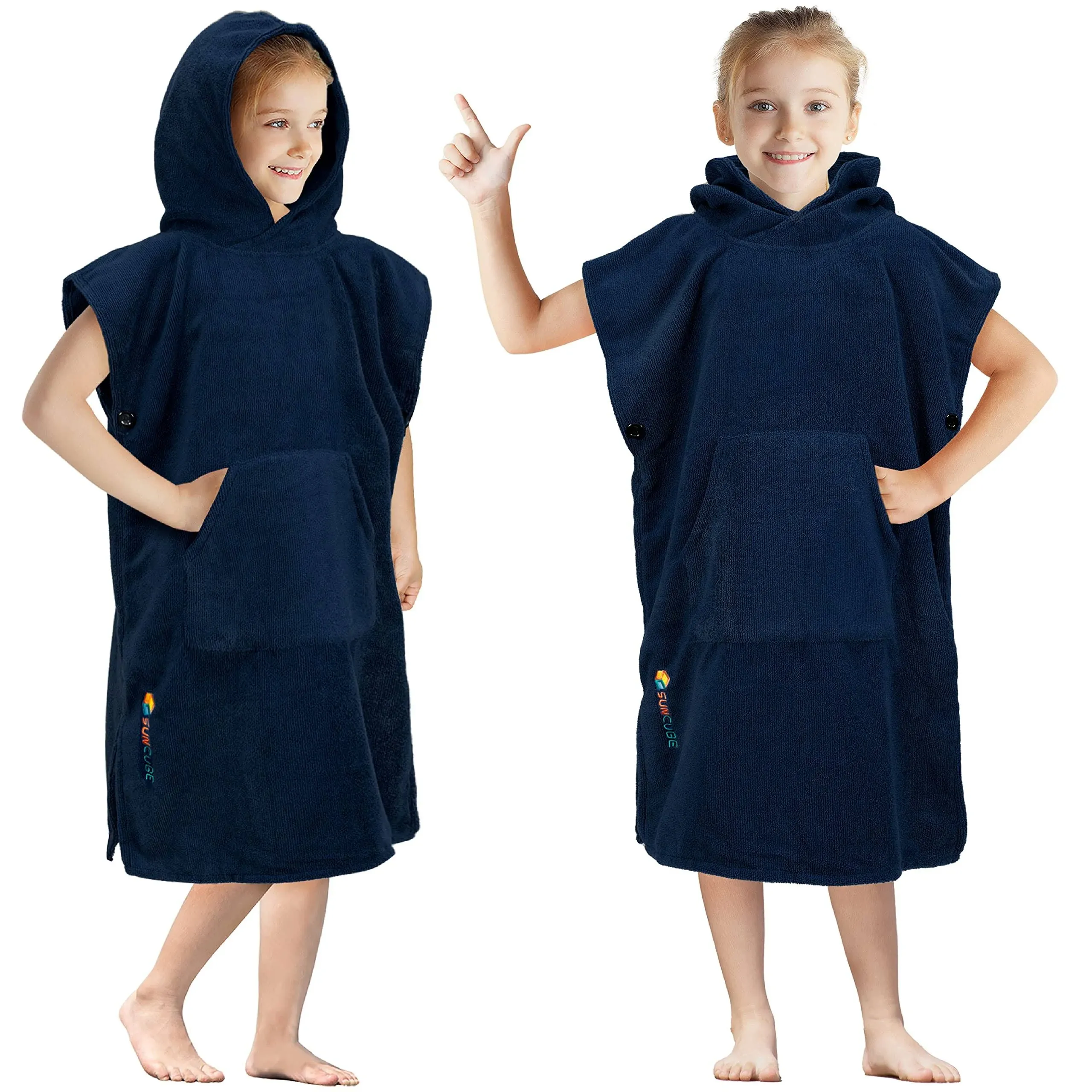 Sun Cube Kids Changing Robe Surf Poncho, Kids Beach Towels for Toddler, Microfiber Hooded Wearable Swim Towel Boys Girls 3-7