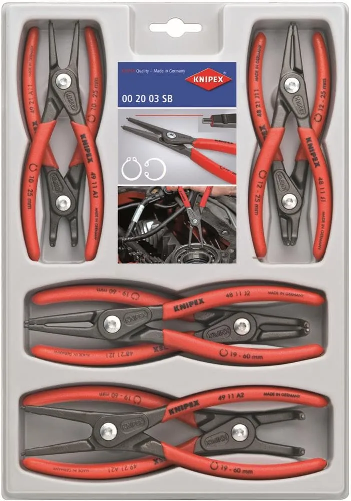 Knipex Tools 00 20 04 SB, Precision Circlip Snap-Ring Pliers Set, 8-Piece