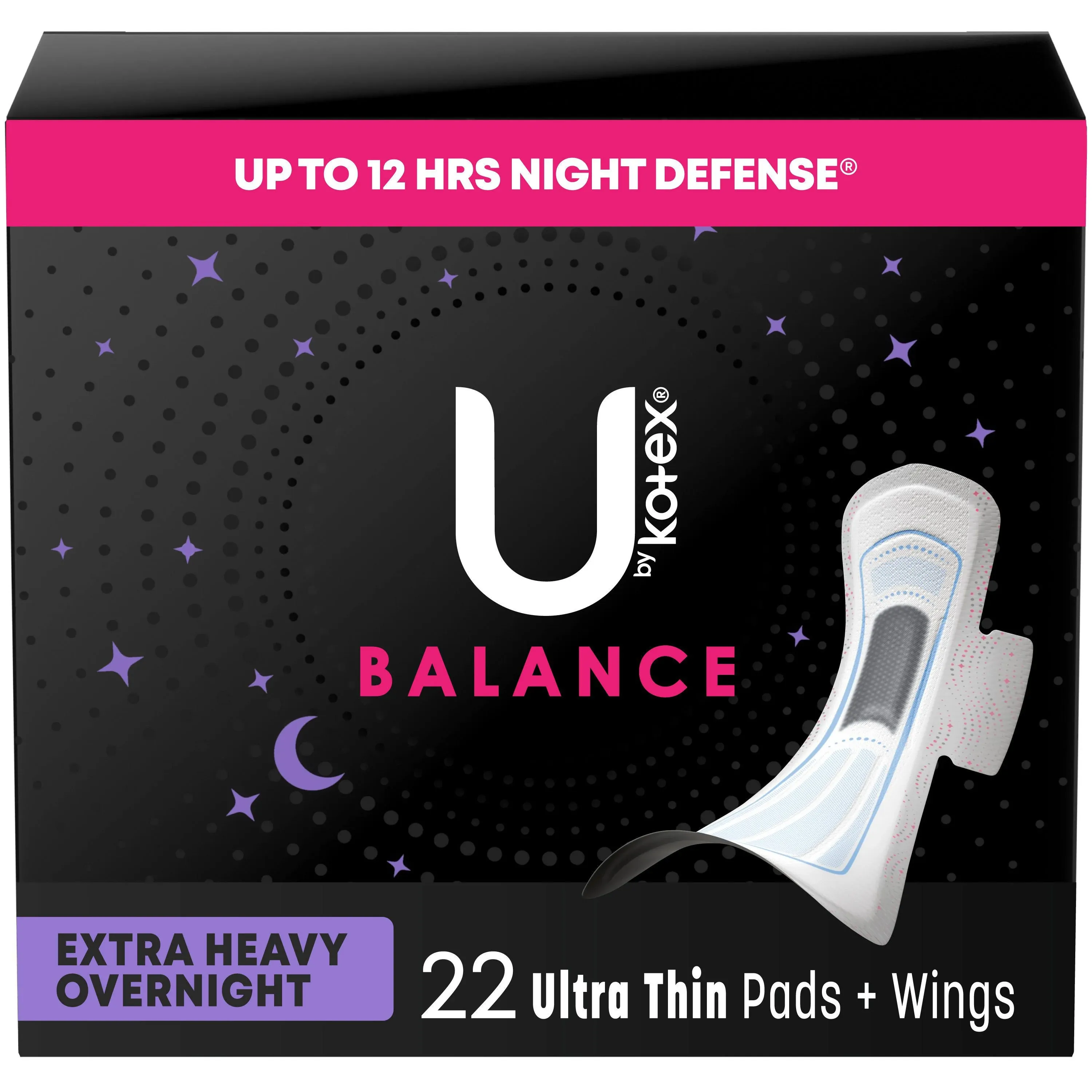 U by Kotex Pads + Wings, Ultra Thin, Extra Heavy Overnight 22 ea