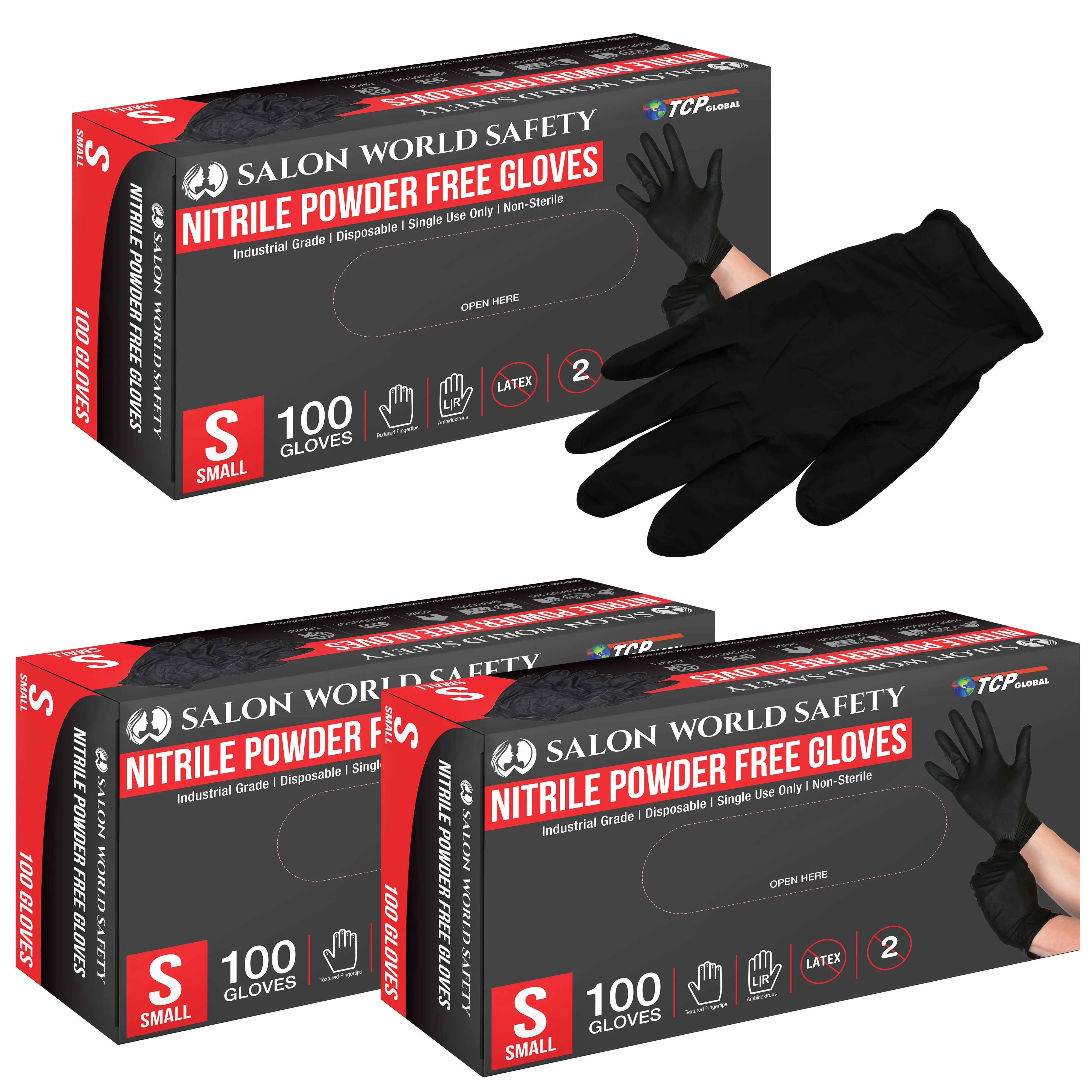 Salon World Safety Black Nitrile Disposable Gloves, Box of 100, Size X-Large, 5.0 ...