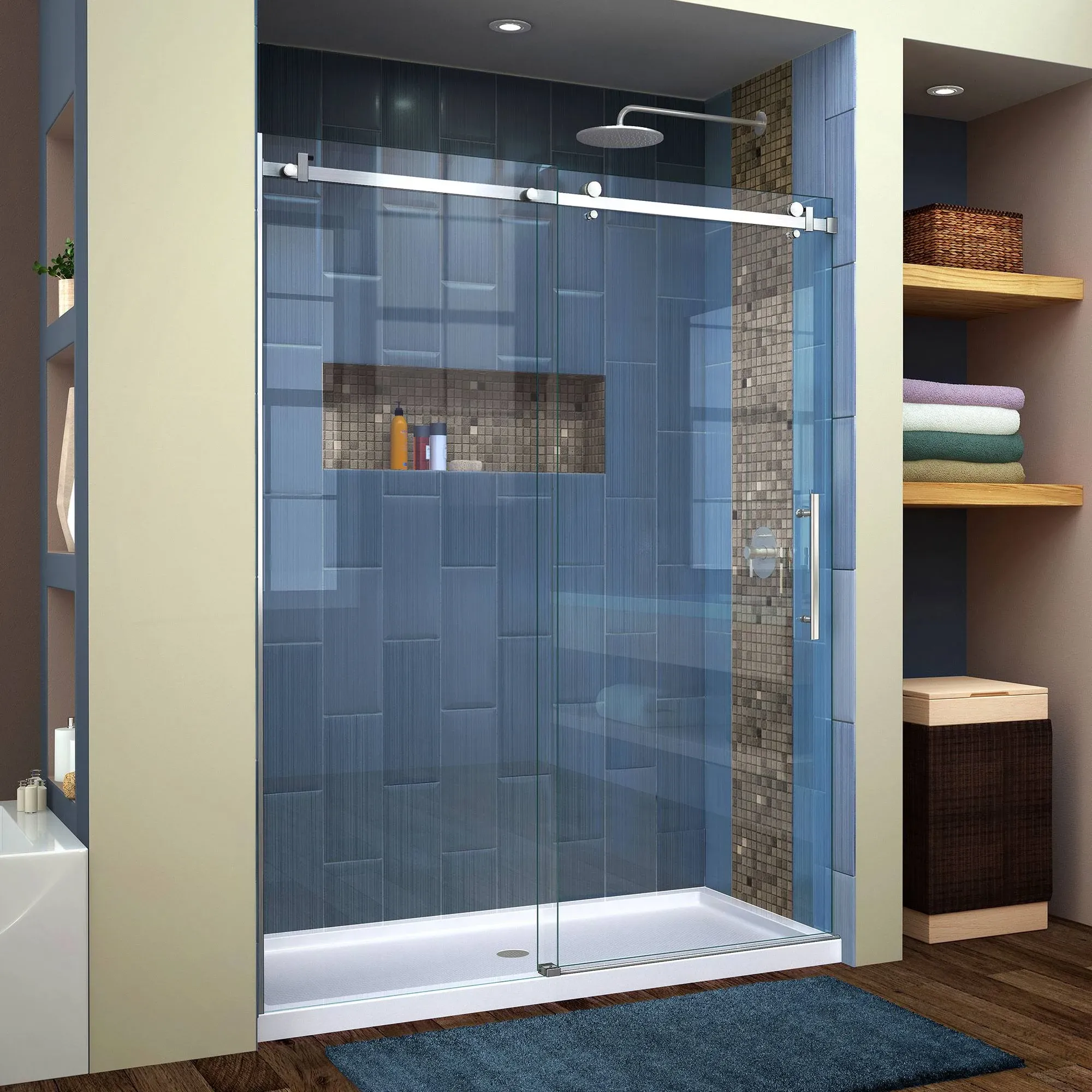 DreamLine SHDR-64607610-07 Brushed Stainless Steel Enigma Air Frameless Sliding Shower Door