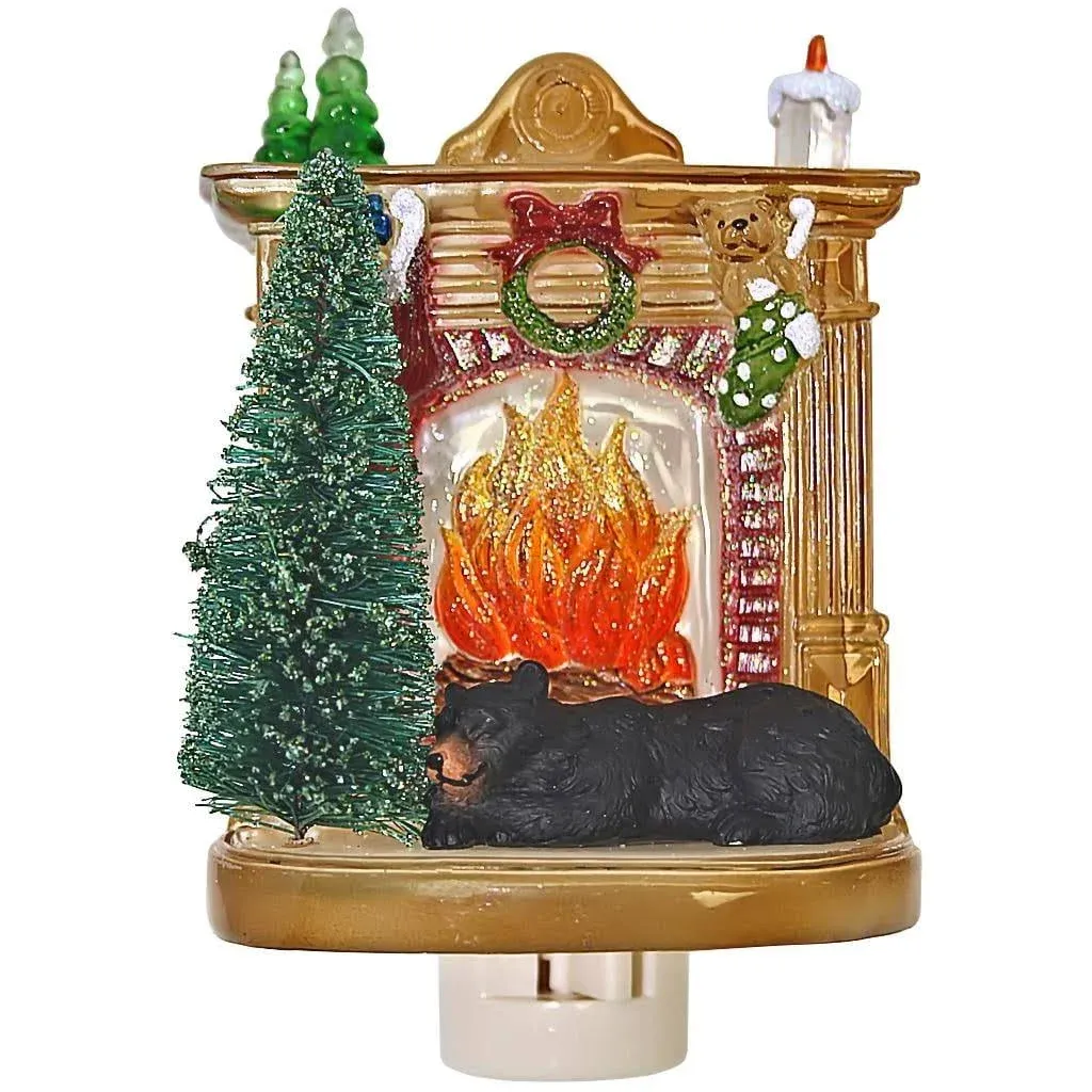 Roman Bear by Fireplace Night Light with Flicker Bulb