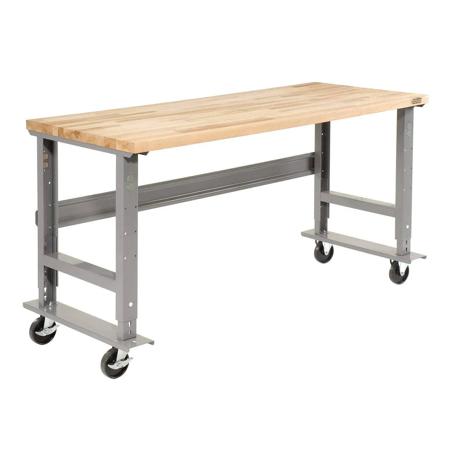 Global Industrial Mobile Adjustable Height Workbench, Maple Butcher Block Square ...