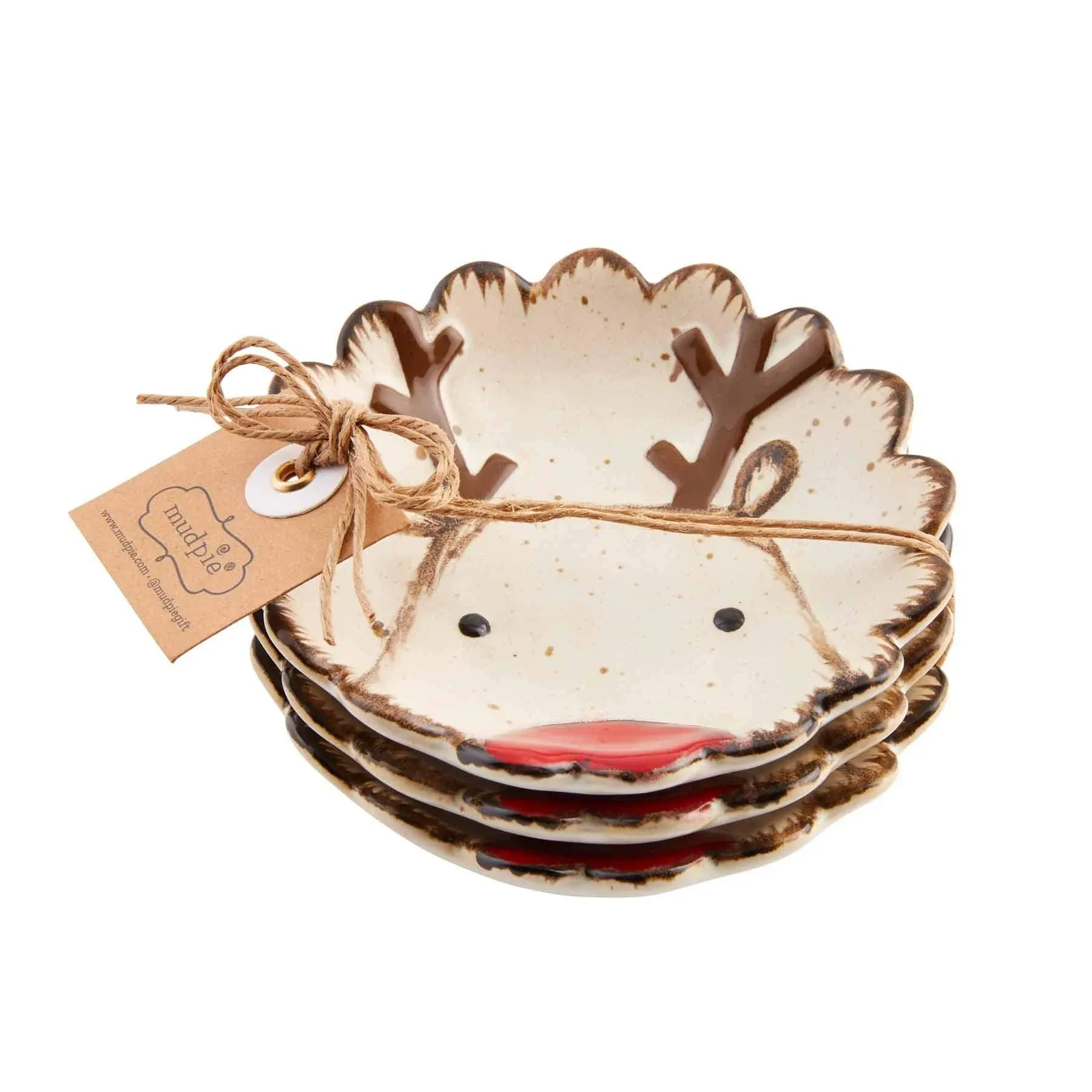 Mud Pie Farm Reindeer Tidbit Dish Set, Brown