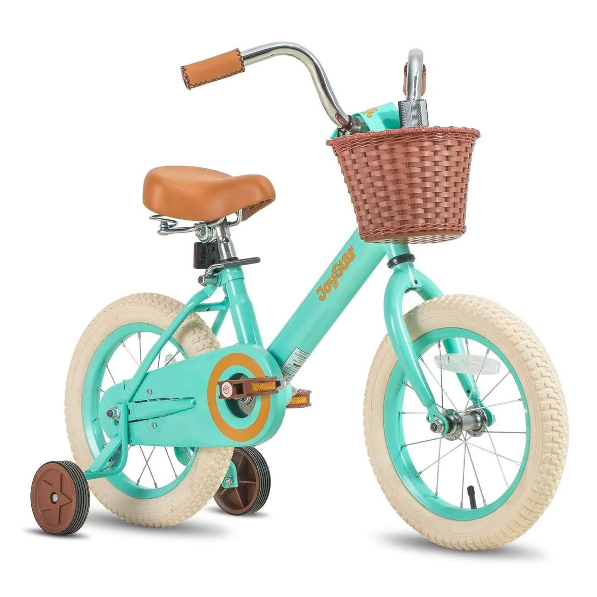 JOYSTAR Vintage 12 inch Ages 2-7 Kids Training Wheel Bike w/ Basket, Mint Green