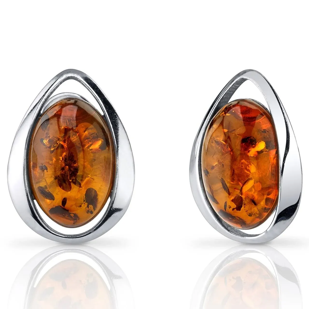 Peora Baltic Amber Stud Earrings Sterling Silver Cognac Color Oval