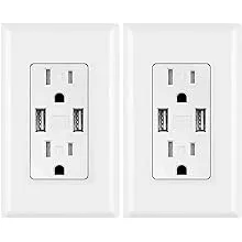 Micmi 24W 4.8A Dual High Speed USB A Wall Outlet, 15 Amp TR Receptacle USB Charger for iPhone/iPad/Samsung/LG/HTC/Android Devices, w/Wall Plate, UL Listed (2, White, 15Amp 24W USB A)