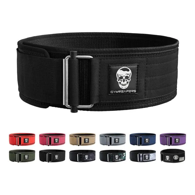 Gymreapers Quick Locking Weightlifting Belt for Bodybuilding, Powerlifting, Cross Training - 4 Inch Neoprene with Metal Buckle - Adjustable Olympic Lifting Back Support